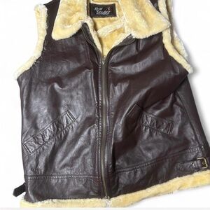 Brown Leather Vest with Cream FauxFur Lining